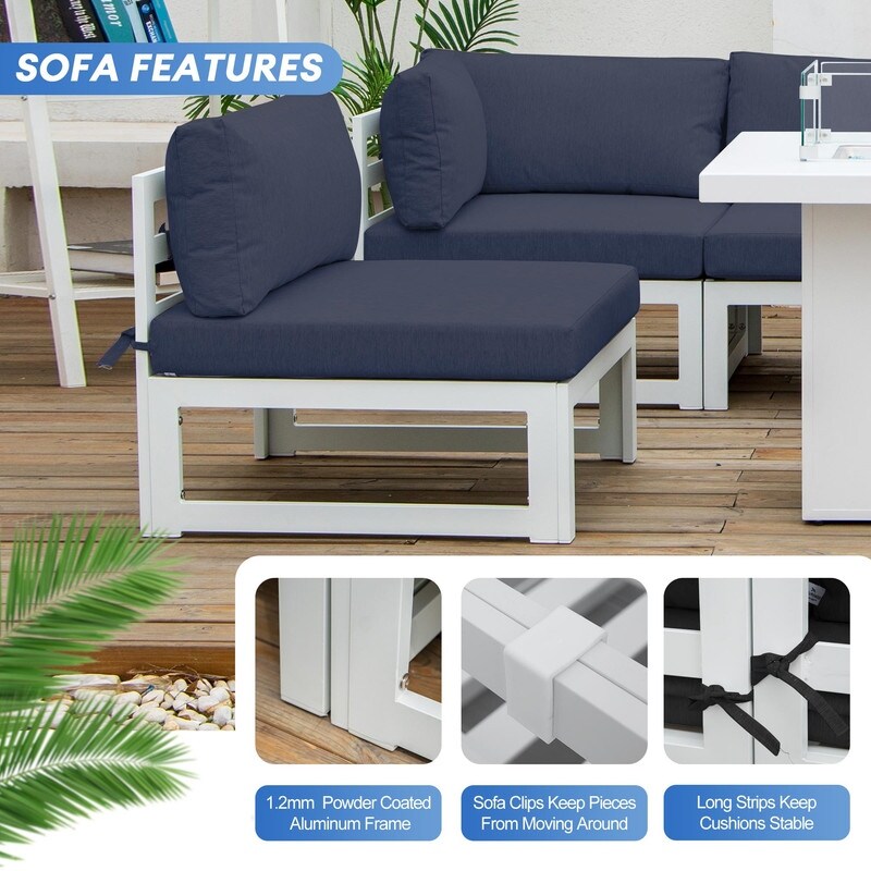FINCATI 7 Pcs Patio Furniture Set with Firepit Table Outdoor Sectional Sofa