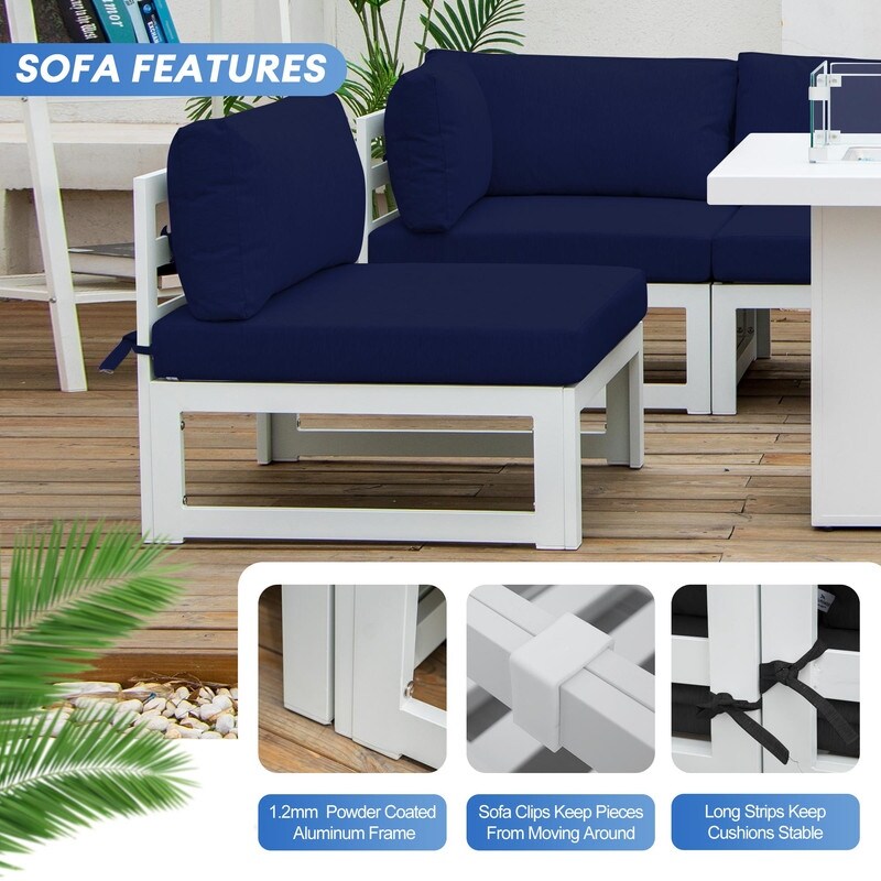 FINCATI 7 Pcs Patio Furniture Set with Firepit Table Outdoor Sectional Sofa