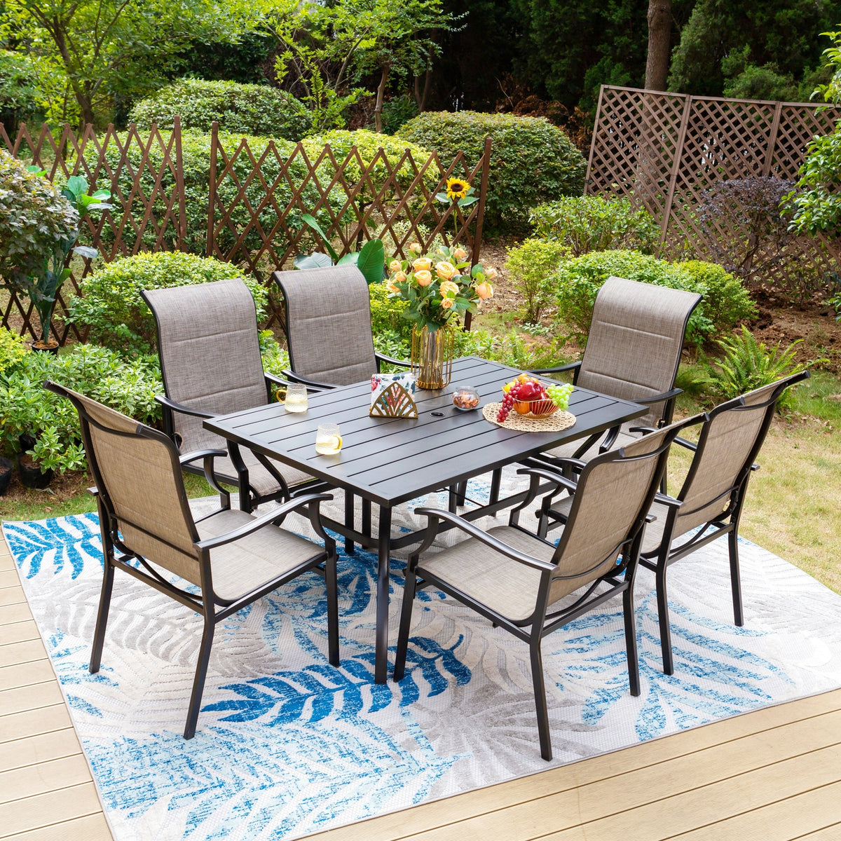 MAISON ARTS 7-Piece / 5-Piece Padded Textilene Chairs with Wave Arms &