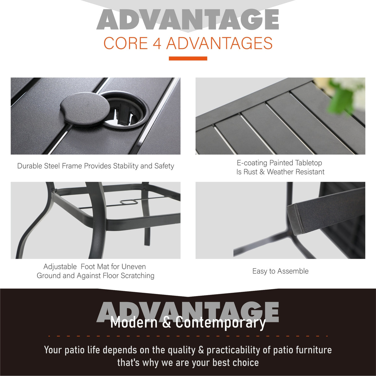 MAISON ARTS 7-Piece / 5-Piece Padded Textilene Chairs with Wave Arms & Metal Table Patio Dining Set