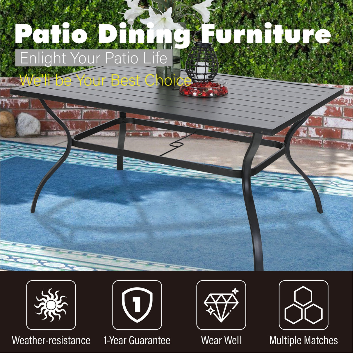 MAISON ARTS 7-Piece / 5-Piece Padded Textilene Chairs with Wave Arms & Metal Table Patio Dining Set