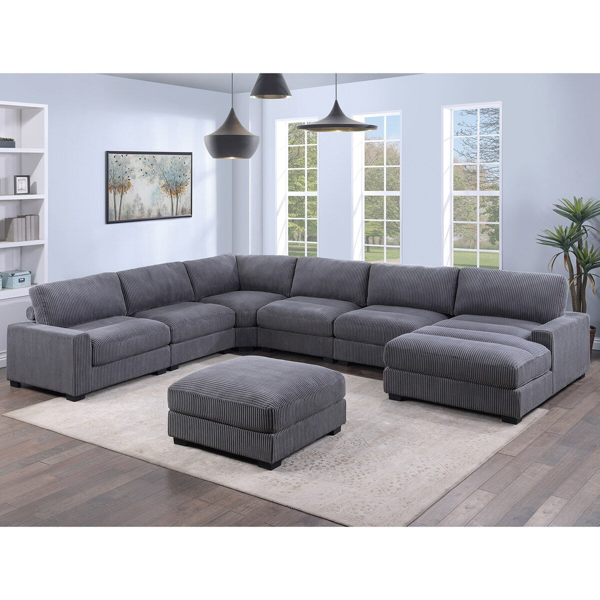 7 Piece Corduroy Upholstered Modular Sectional Sofa Set