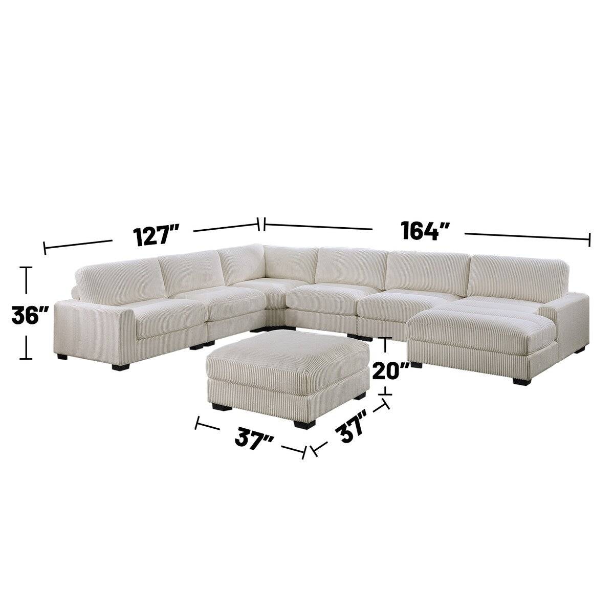 7 Piece Corduroy Upholstered Modular Sectional Sofa Set