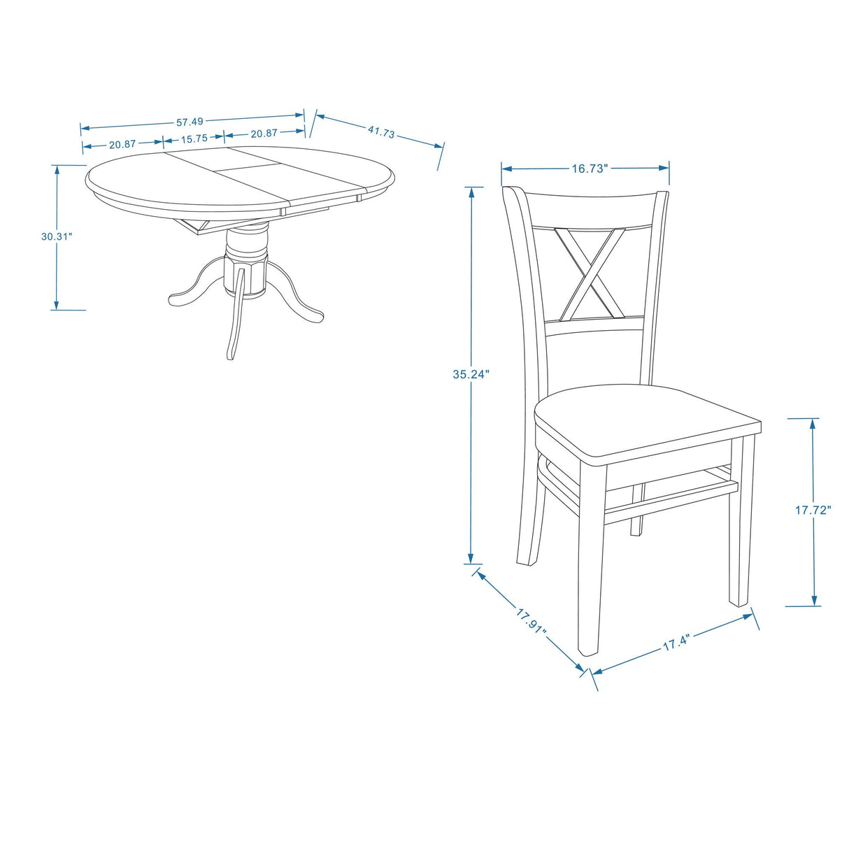 7-Piece Dining Set, Oval Butterfly Leaf Table and Cross Back Chairs