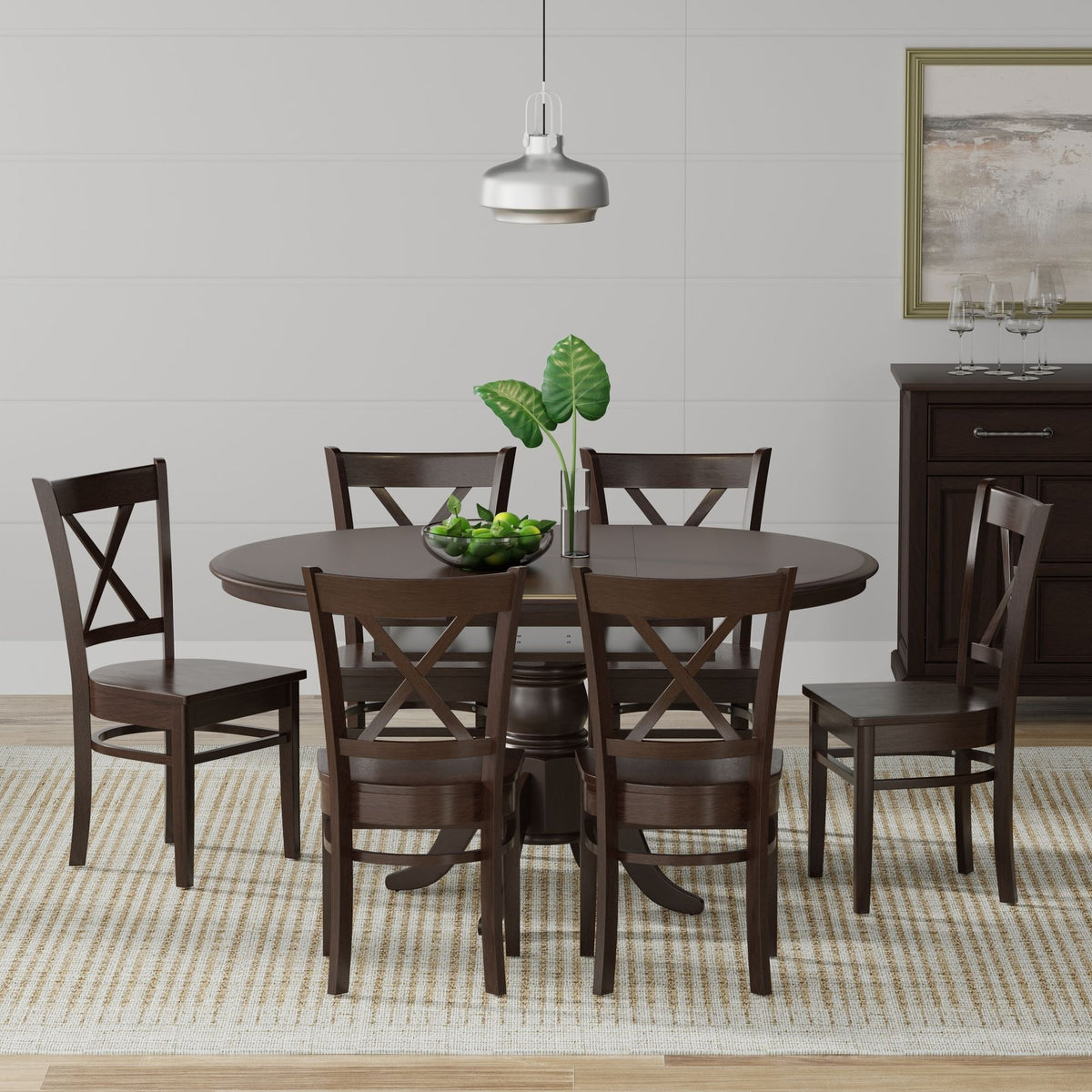 7-Piece Dining Set, Oval Butterfly Leaf Table and Cross Back Chairs