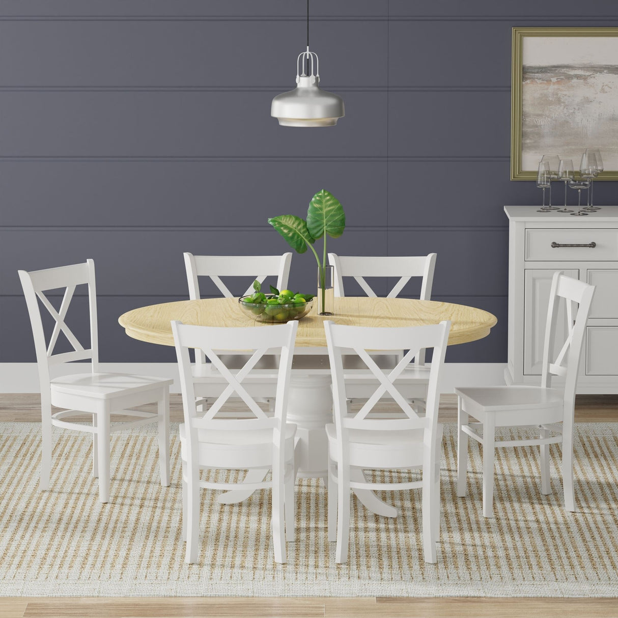 7-Piece Dining Set, Oval Butterfly Leaf Table and Cross Back Chairs