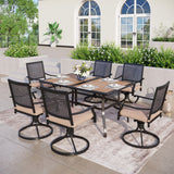 7-Piece E-coating Metal Patio Dining Set of 6 Swivle Chairs and 1 Metal Framed Table with Wood-like Table Top - N/A