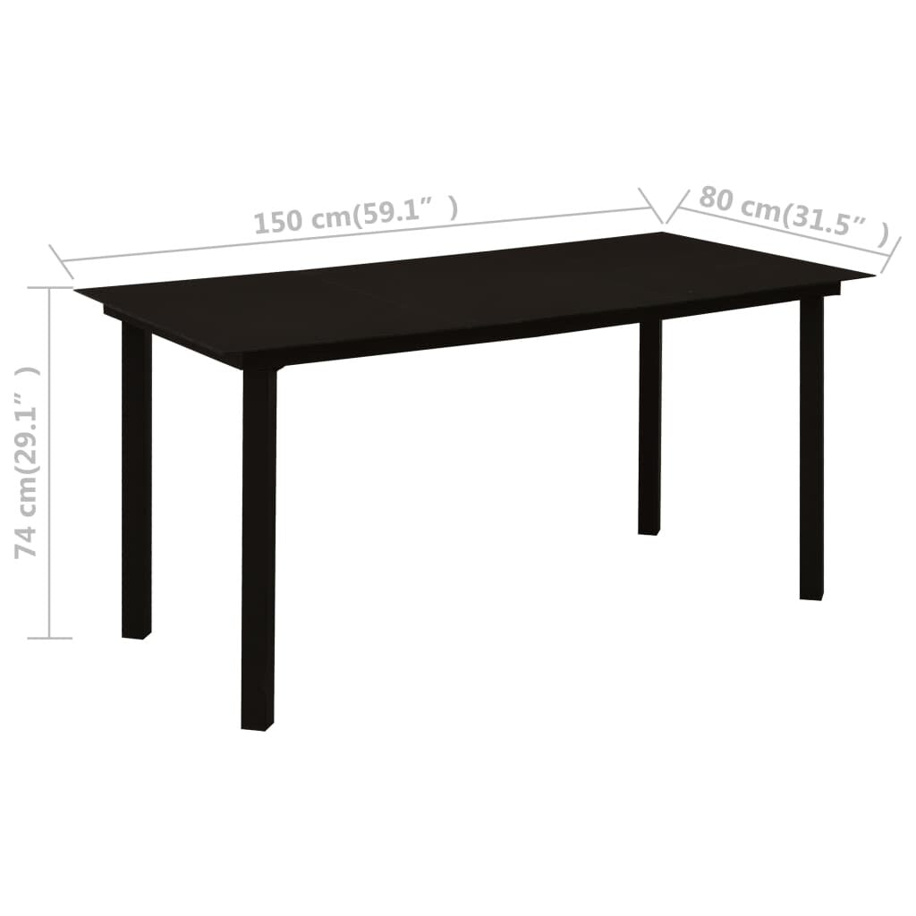 7 Piece Garden Dining Set Black Glass and Steel