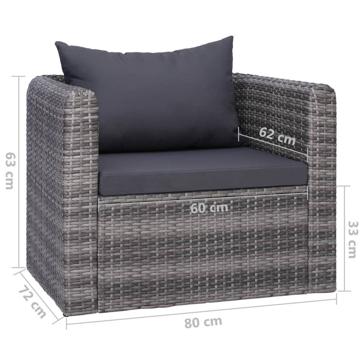 7 Piece Garden Sofa Set with Cushions & Pillows Poly Rattan Gray