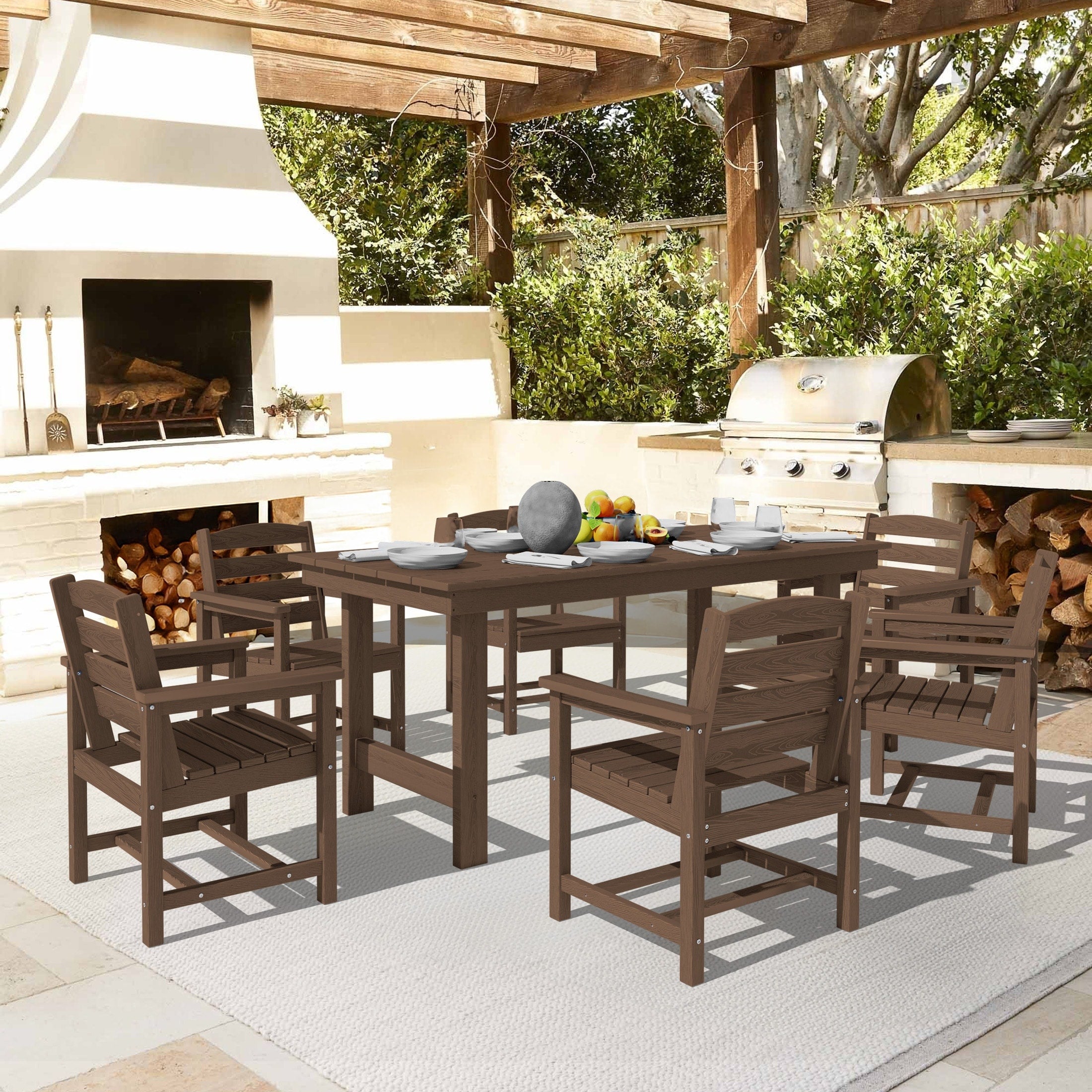 7-Piece HDPE Outdoor Dining Table Sets with Umbrella Hole 7-Piece HDPE Outdoor Dining Table Sets with Umbrella Hole