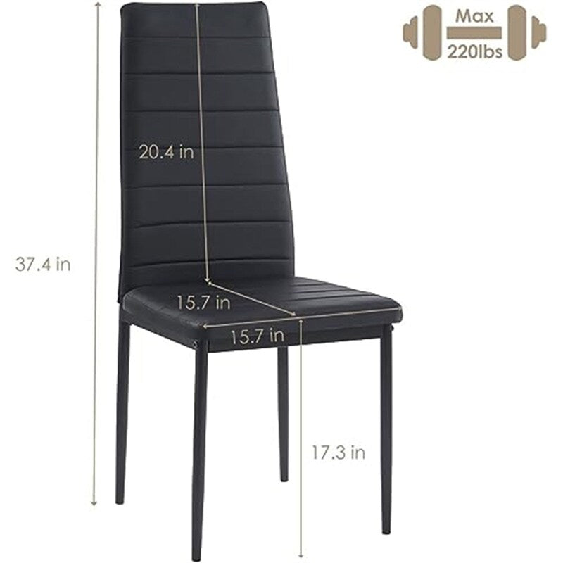 7 Piece Metal Framed Tempered Glass Table with 6 Faux Leather Chairs