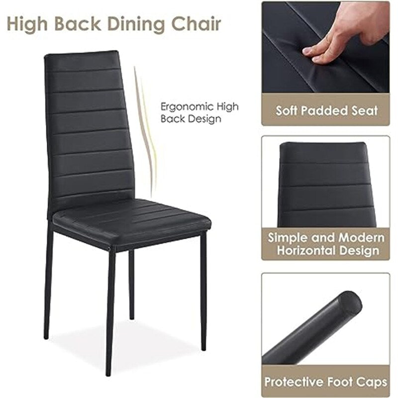 7 Piece Metal Framed Tempered Glass Table with 6 Faux Leather Chairs