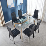 7 Piece Metal Framed Tempered Glass Table with 6 Faux Leather Chairs