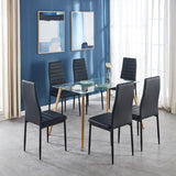 7 Piece Metal Framed Tempered Glass Table with 6 Faux Leather Chairs