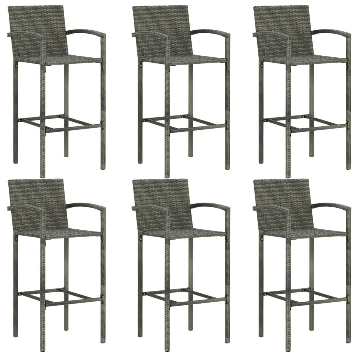 7 Piece Outdoor Bar Set with Armrest Poly Rattan Gray