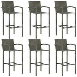 7 Piece Outdoor Bar Set with Armrest Poly Rattan Gray