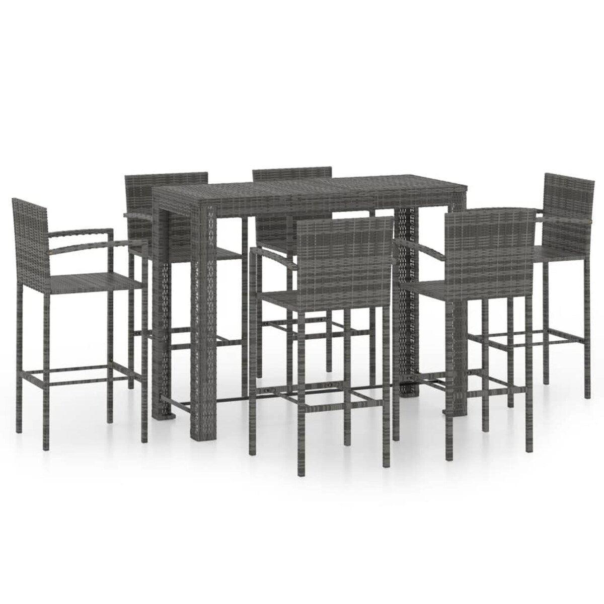 7 Piece Outdoor Bar Set with Armrest Poly Rattan Gray