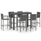 7 Piece Outdoor Bar Set with Armrest Poly Rattan Gray