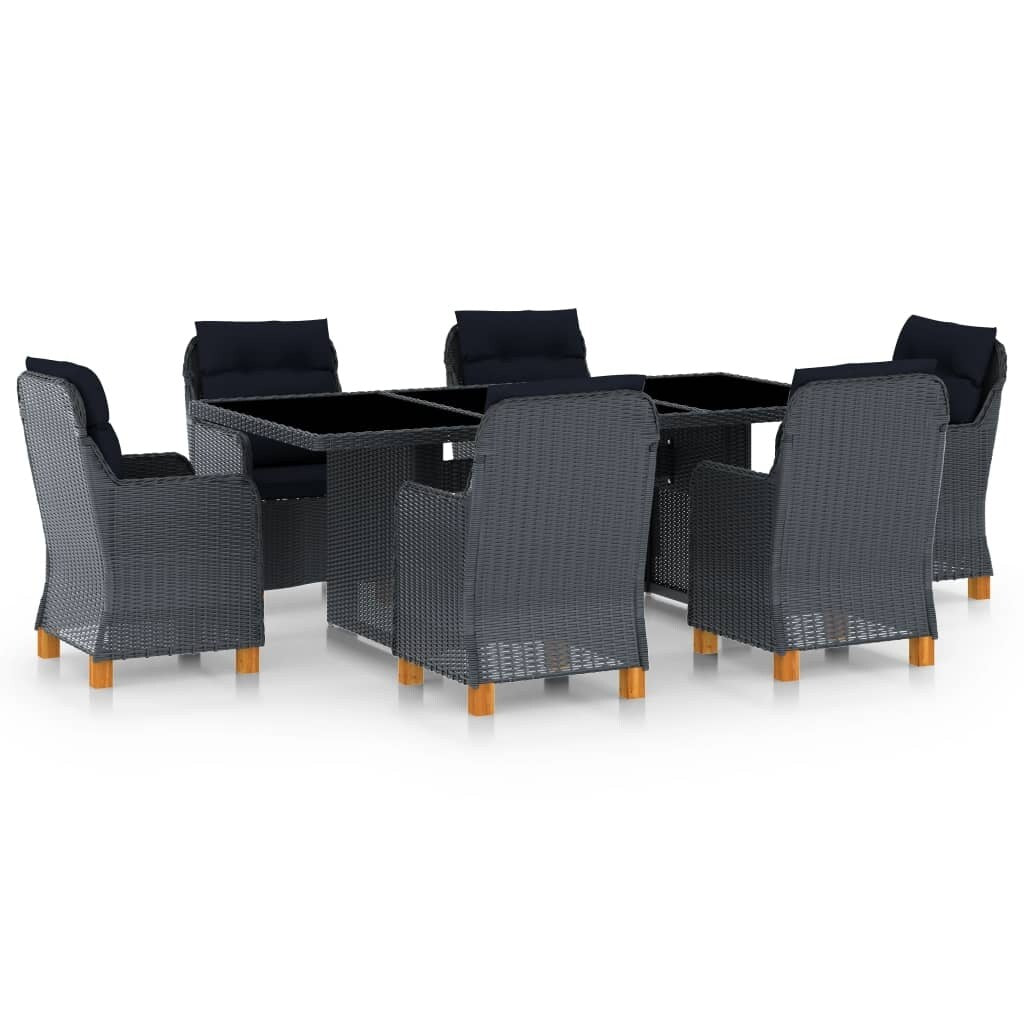 7 Piece Outdoor Dining Set with Cushions Poly Rattan Dark Gray