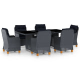 7 Piece Outdoor Dining Set with Cushions Poly Rattan Dark Gray