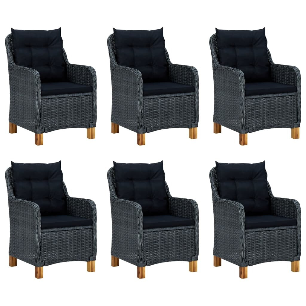 7 Piece Outdoor Dining Set with Cushions Poly Rattan Dark Gray