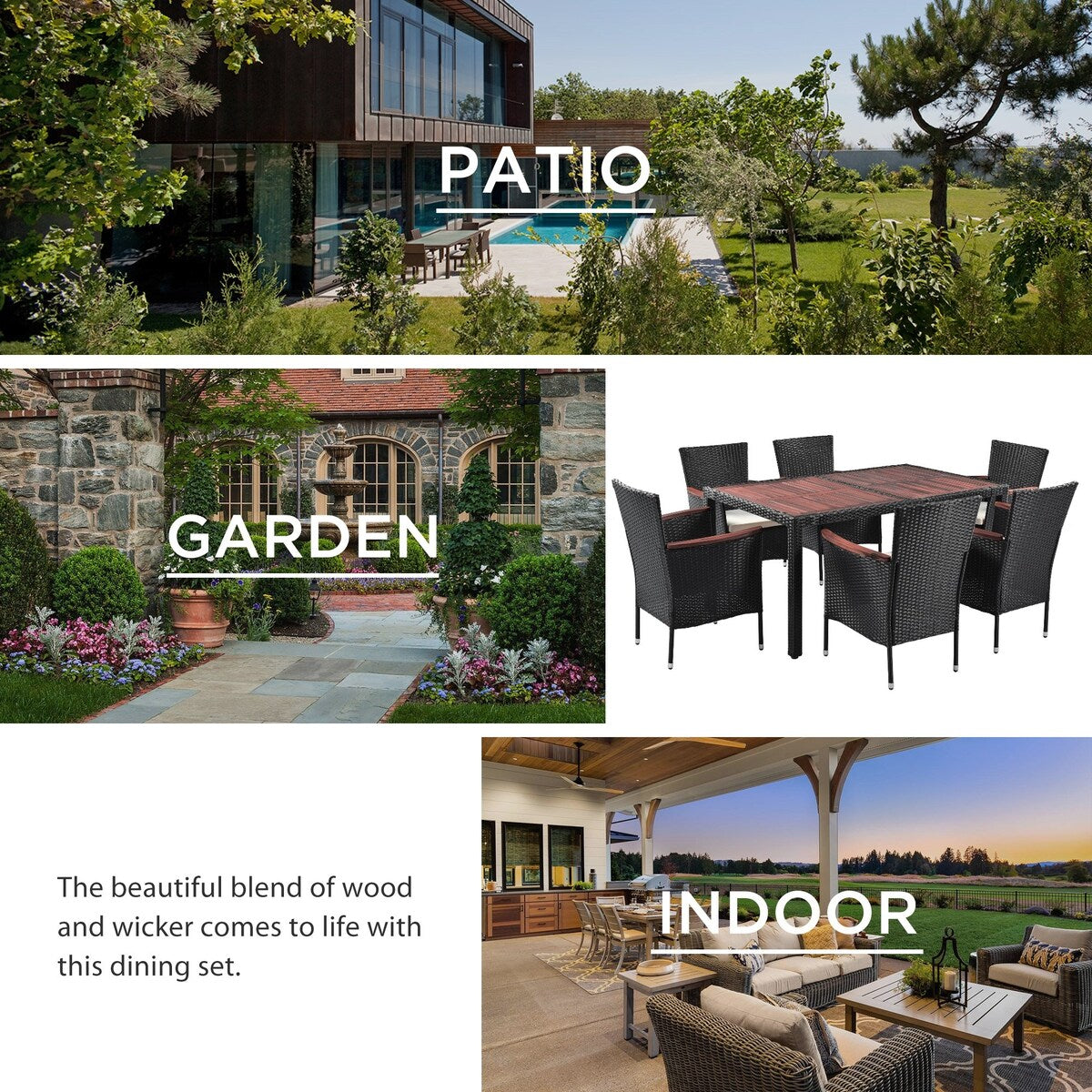 7-Piece Outdoor Patio Dining Set, PE Rattan Wicker Table and Chairs Set