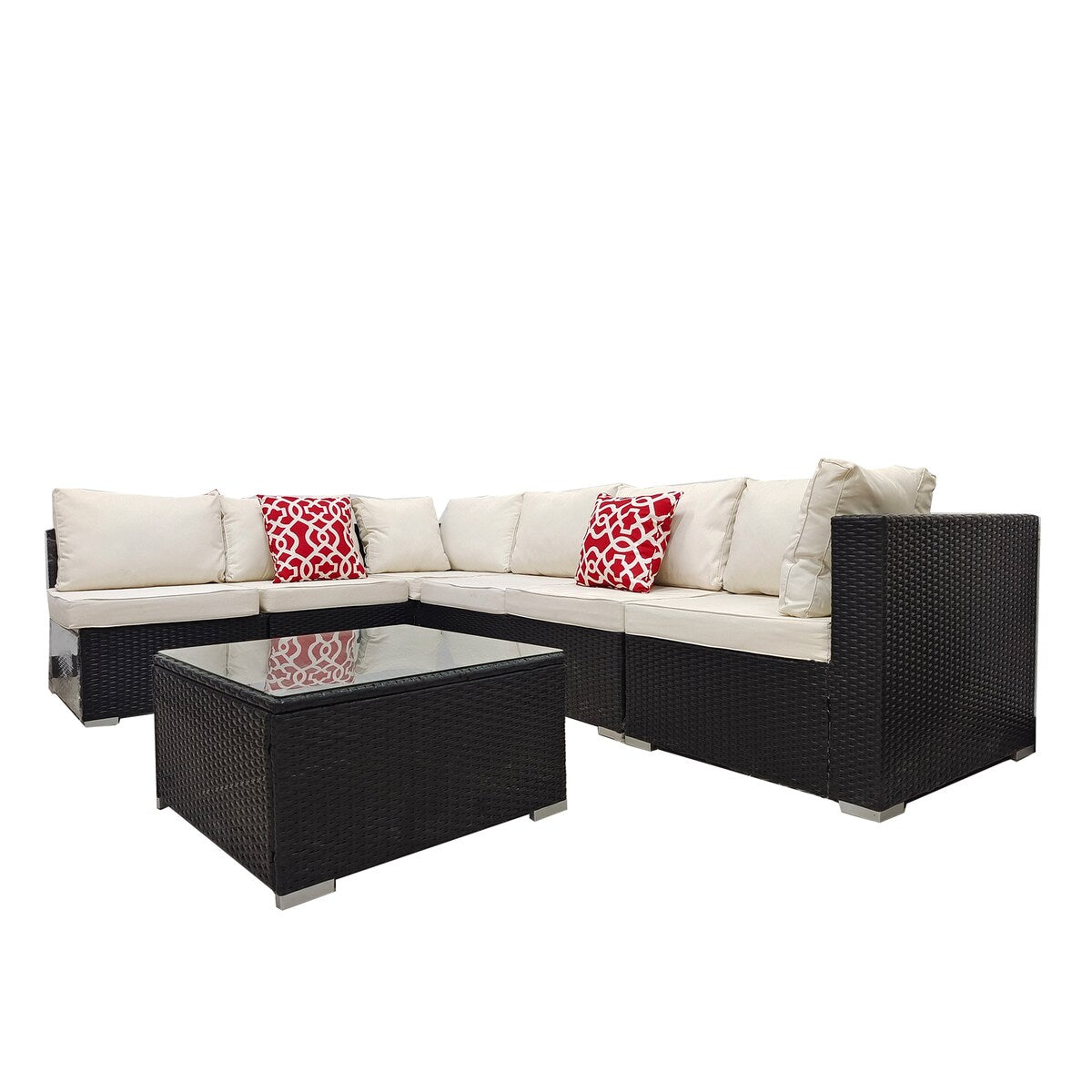 7 Piece Outdoor Sofa Furniture Set, With Cushions And Coffee Table For Your Leisure Time At Sunset Or On Vacation Or Party.