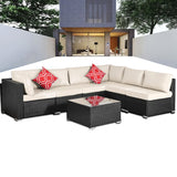 7 Piece Outdoor Sofa Furniture Set, With Cushions And Coffee Table For Your Leisure Time At Sunset Or On Vacation Or Party.