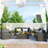 7-Piece PE Rattan Sofa Set with Glass Table and Storage