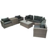 7-Piece PE Rattan Sofa Set with Glass Table and Storage