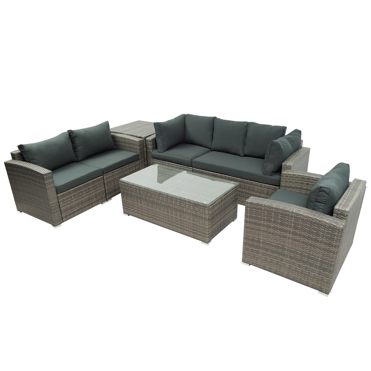 7-Piece PE Rattan Sofa Set with Glass Table and Storage