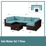 7-Piece PE Rattan Wicker Sectional Sofa Sets Outdoor Garden Patio Conversation Sets with Coffee Table and High Comfort Cushioned