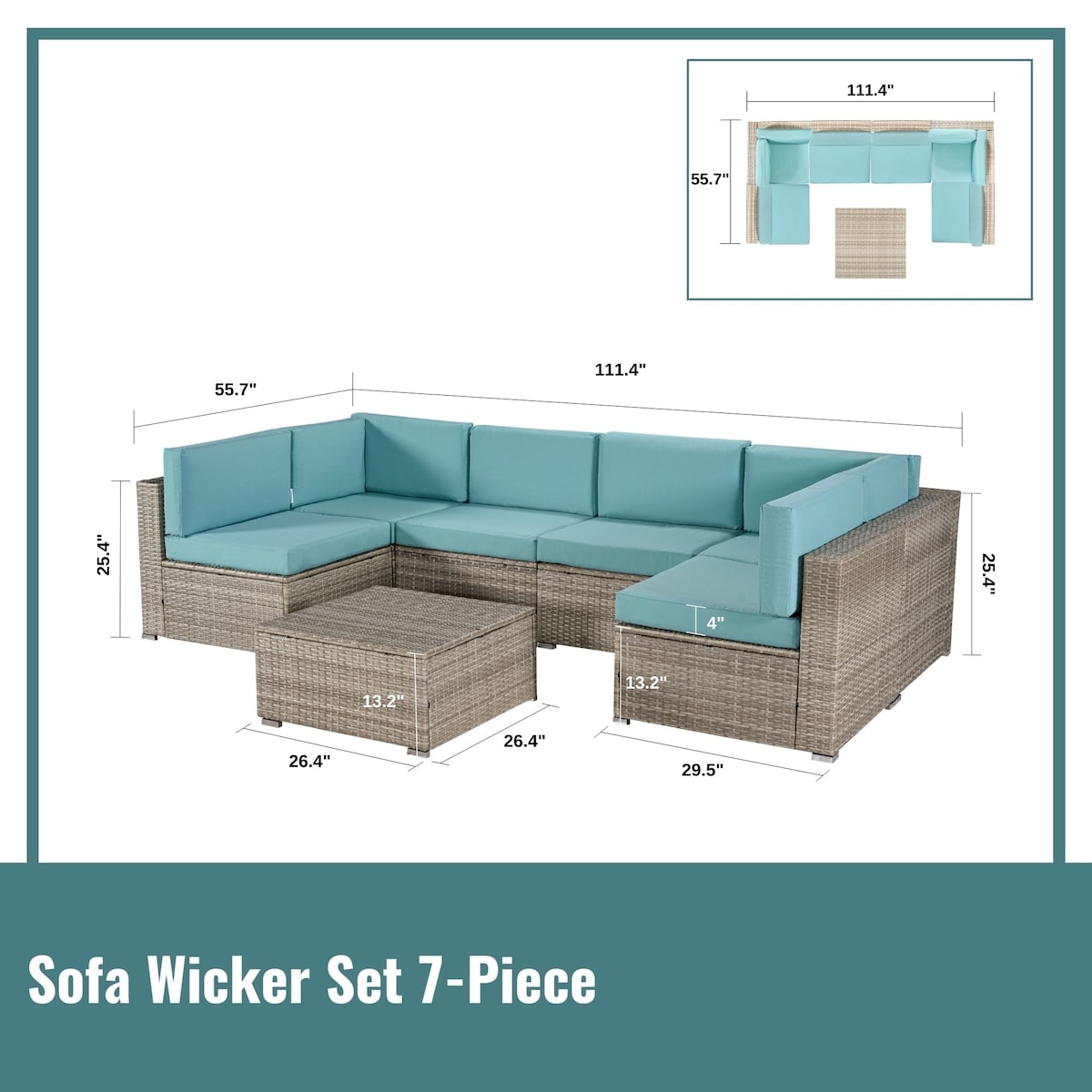 7-Piece PE Rattan Wicker Sectional Sofa Sets Outdoor Garden Patio Conversation Sets with Coffee Table and High Comfort Cushioned