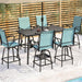 MAISON ARTS 7-Piece Patio Bar Stool Set Wood-grain Bar Table & Aqua Textilene Swivel Stools