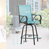 MAISON ARTS 7-Piece Patio Bar Stool Set Wood-grain Bar Table & Aqua Textilene Swivel Stools