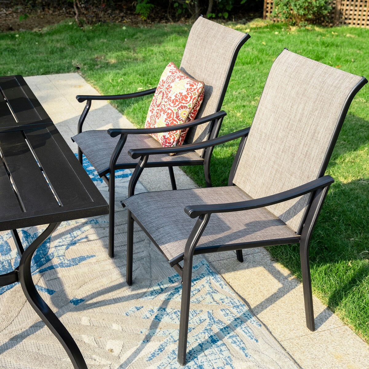 MAISON ARTS 7-Piece Patio Dining Set, Rectangle Metal Table and 6 Textilene Fabric Padded Armchairs