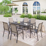 MAISON ARTS 7-Piece Patio Dining Set, Rectangle Metal Table and 6 Textilene Fabric Padded Armchairs