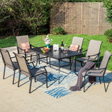 MAISON ARTS 7-Piece Patio Dining Set, Rectangle Metal Table and 6 Textilene Fabric Padded Armchairs