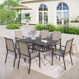 MAISON ARTS 7-Piece Patio Dining Set, Rectangle Metal Table and 6 Textilene Fabric Padded Armchairs