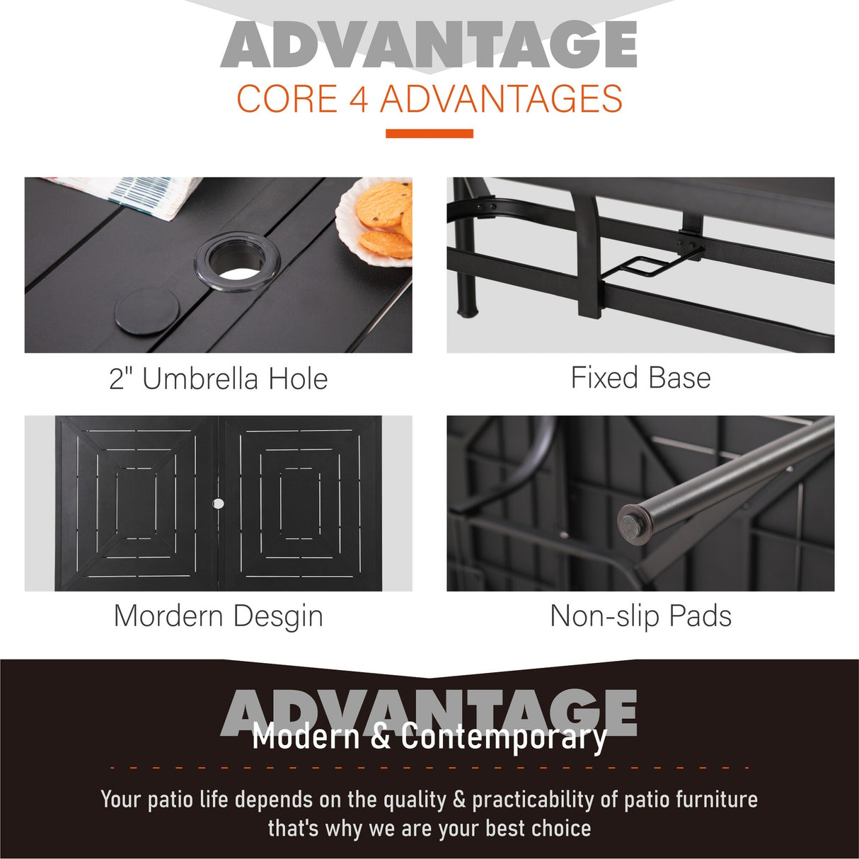 7-Piece Patio Dining Sets , 6 Textilene Fabirc Chairs and 1 Metal Table with 2.1'' Umbrella Hole
