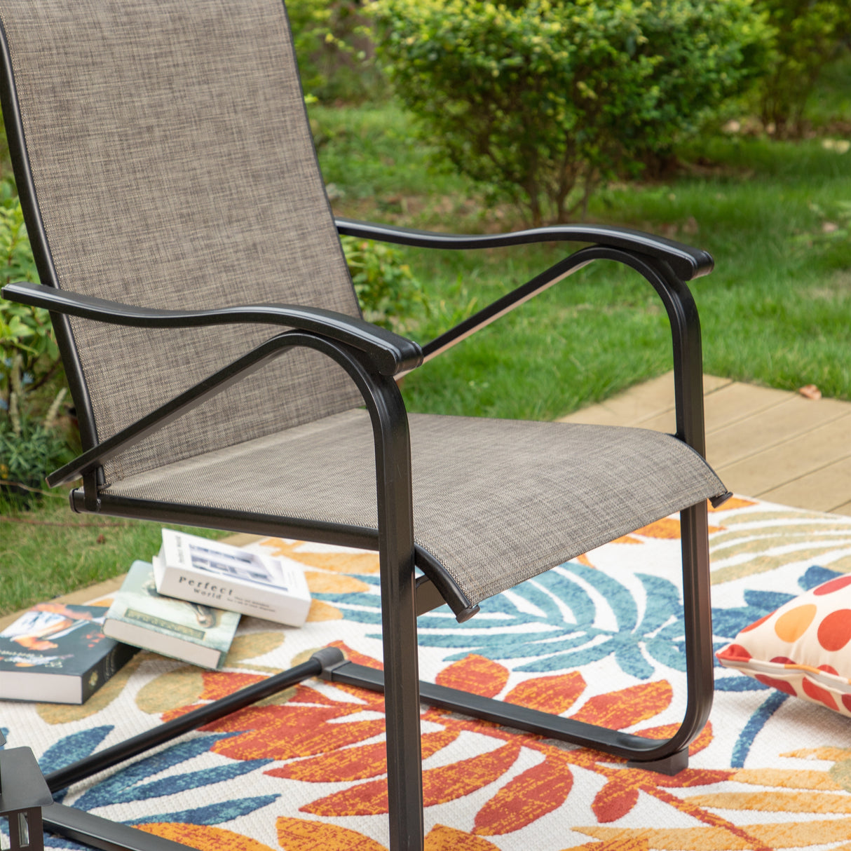 7-Piece Patio Dining Sets , 6 Textilene Fabirc Chairs and 1 Metal Table with 2.1'' Umbrella Hole