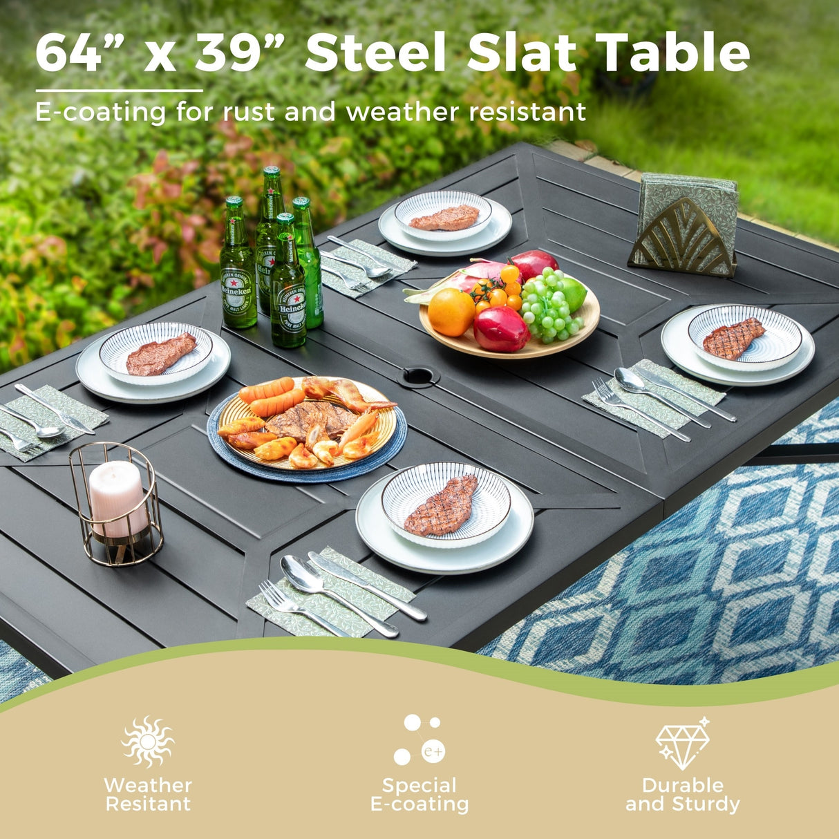 7-Piece Patio Dining Sets , 6 Textilene Fabirc Chairs and 1 Metal Table with 2.1'' Umbrella Hole