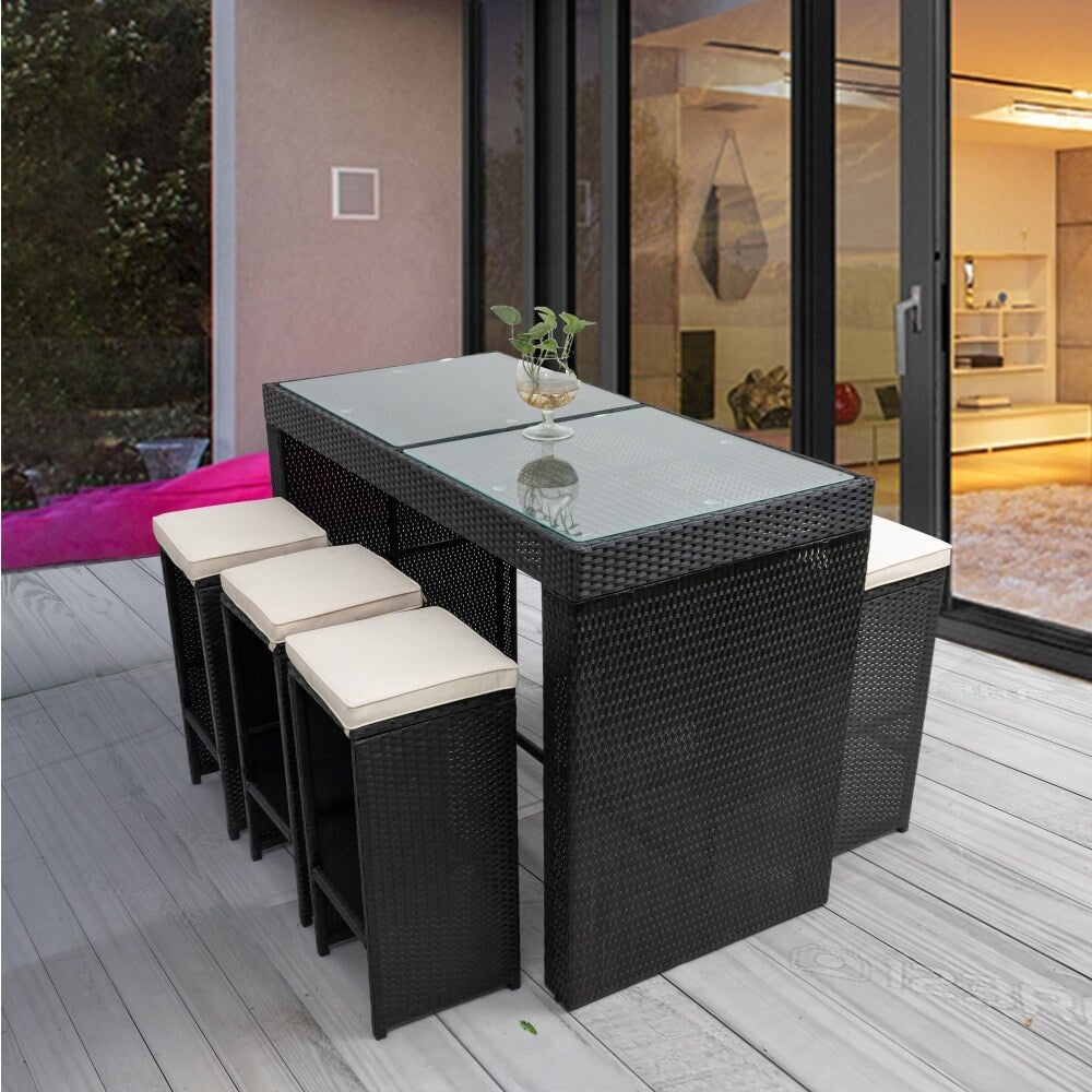 7 Piece Patio Outdoor Furniture Bar Set with 6 Stools