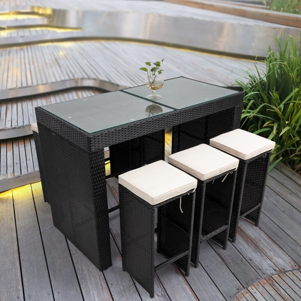 7 Piece Patio Outdoor Furniture Bar Set with 6 Stools