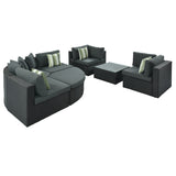 7-Piece Rattan Outdoor Wicker Conversation Sofa Set with Striped Green Pillows for Patio, Garden, Deck, Green