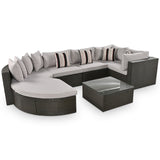 7-Piece Rattan Outdoor Wicker Conversation Sofa Set with Striped Green Pillows for Patio, Garden, Deck, Grey