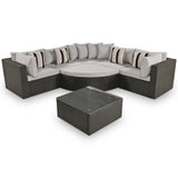 7-Piece Rattan Outdoor Wicker Conversation Sofa Set with Striped Green Pillows for Patio, Garden, Deck, Grey