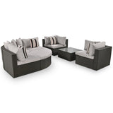 7-Piece Rattan Outdoor Wicker Conversation Sofa Set with Striped Green Pillows for Patio, Garden, Deck, Grey