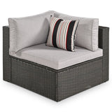 7-Piece Rattan Outdoor Wicker Conversation Sofa Set with Striped Green Pillows for Patio, Garden, Deck, Grey