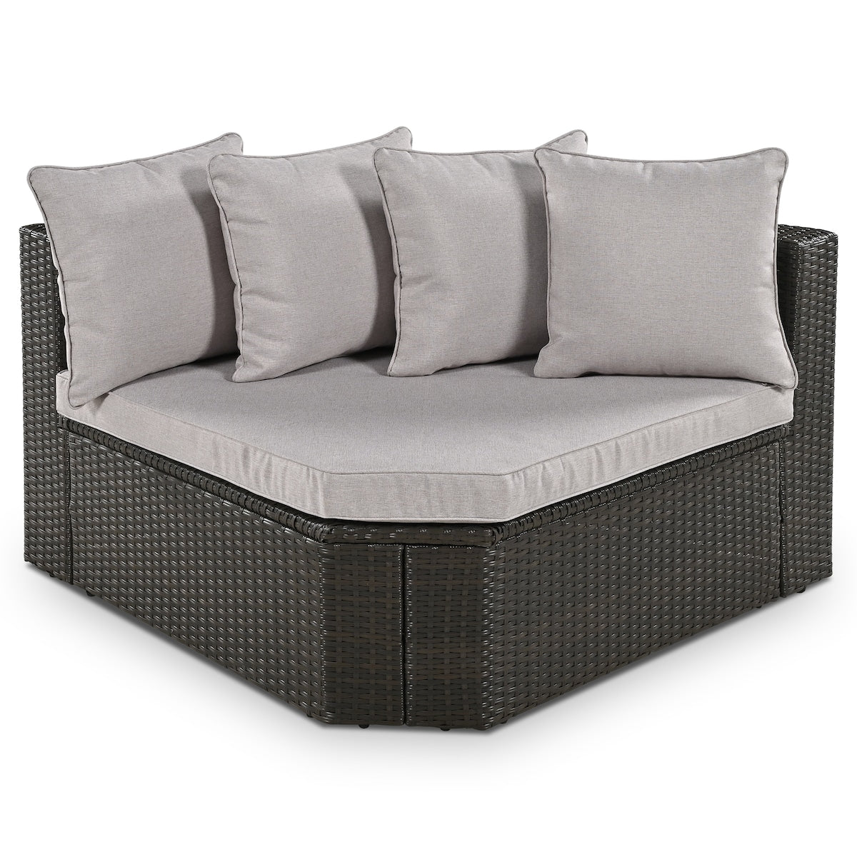 7-Piece Rattan Outdoor Wicker Conversation Sofa Set with Striped Green Pillows for Patio, Garden, Deck, Grey